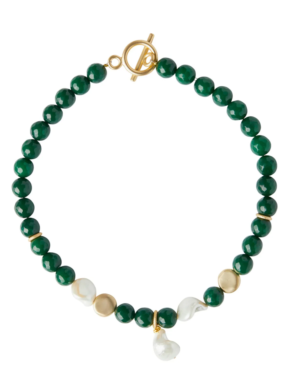 Baroque Mother of Pearl and Green Jade Necklace