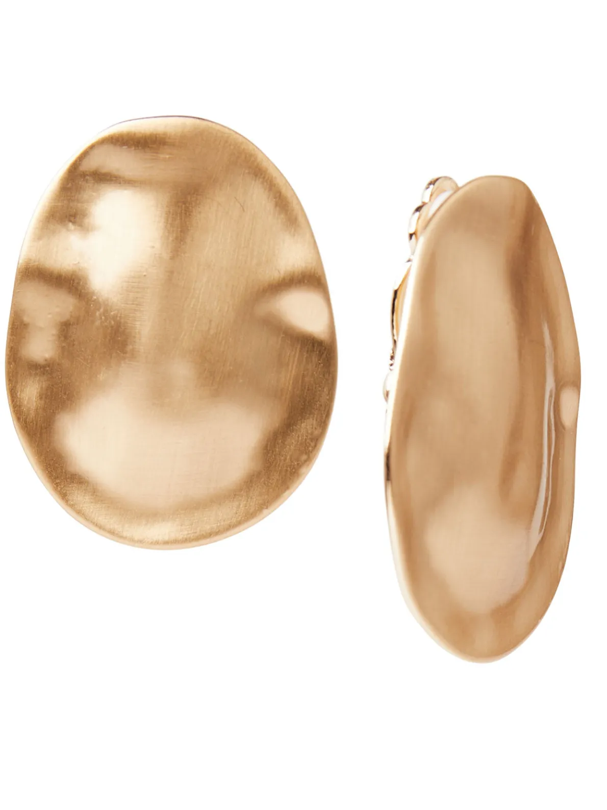Brushed Satin 18K Gold Oval Clip Earrings