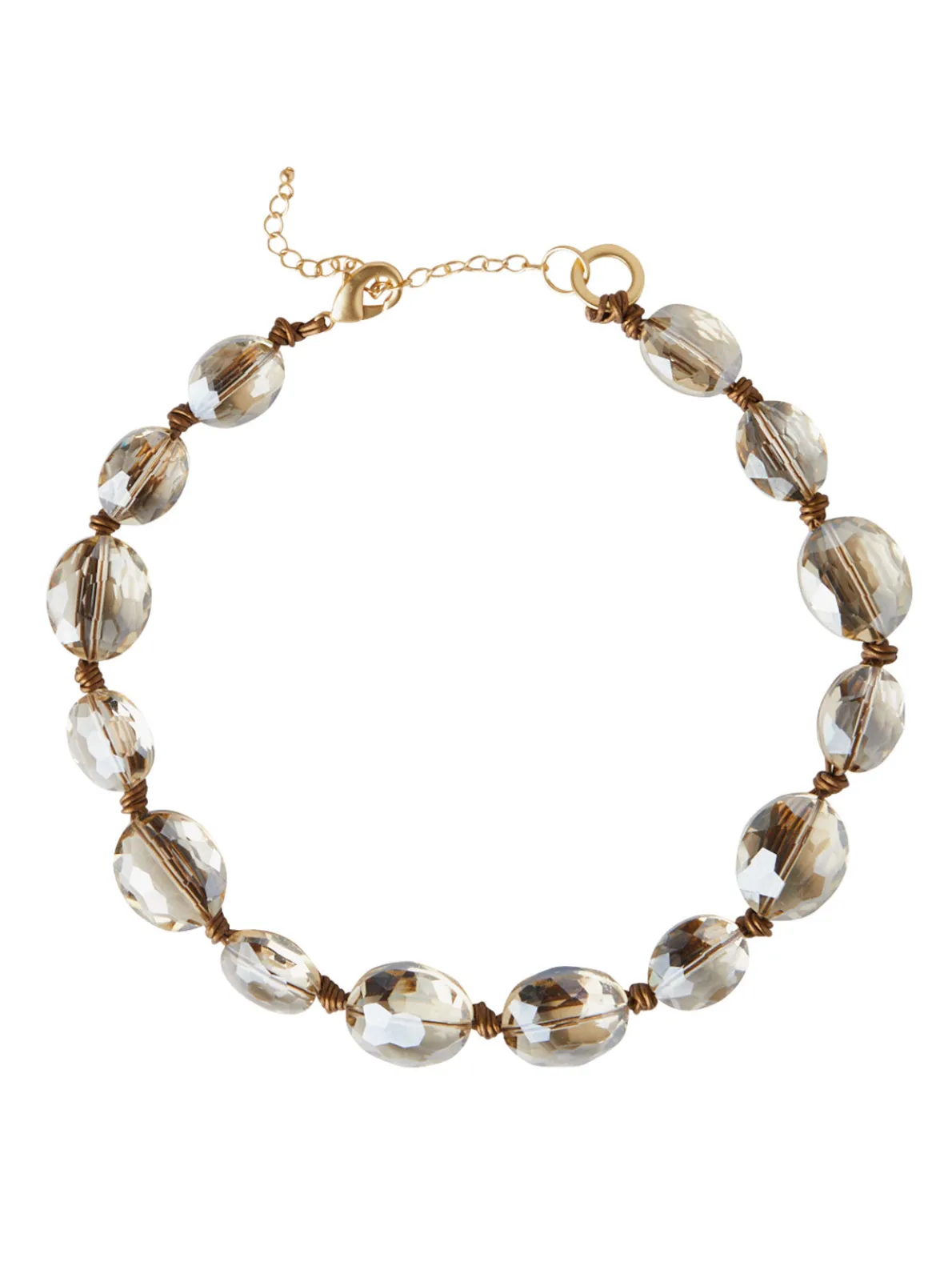 Champagne Crystal Woven Leather Necklace