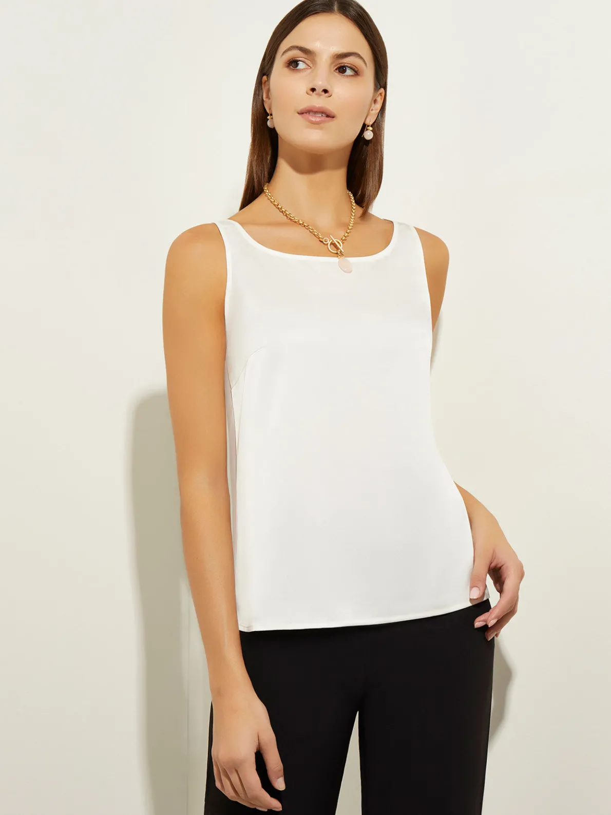 Classic Crepe de Chine Tank Top, White