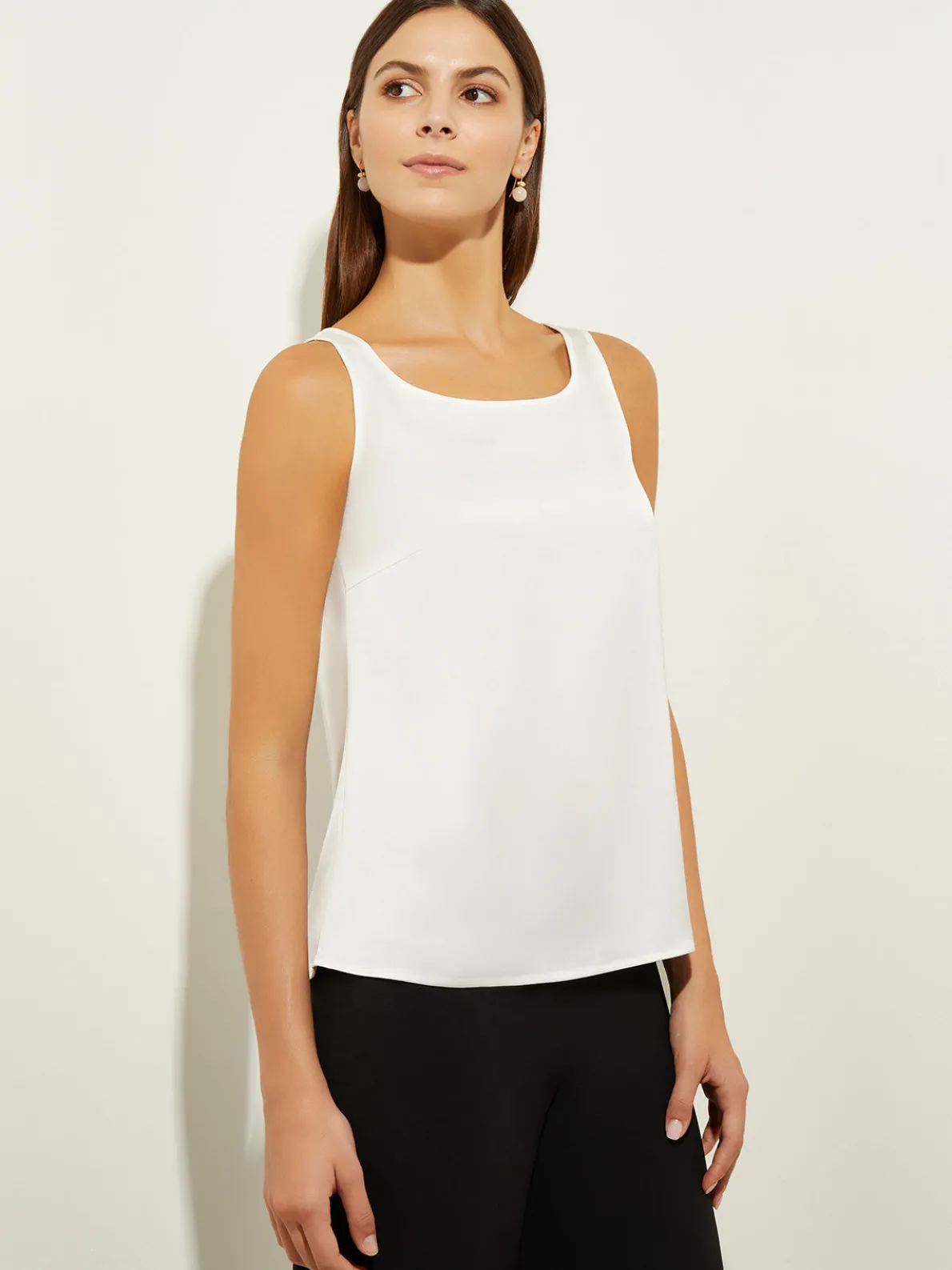 Classic Crepe de Chine Tank Top, White