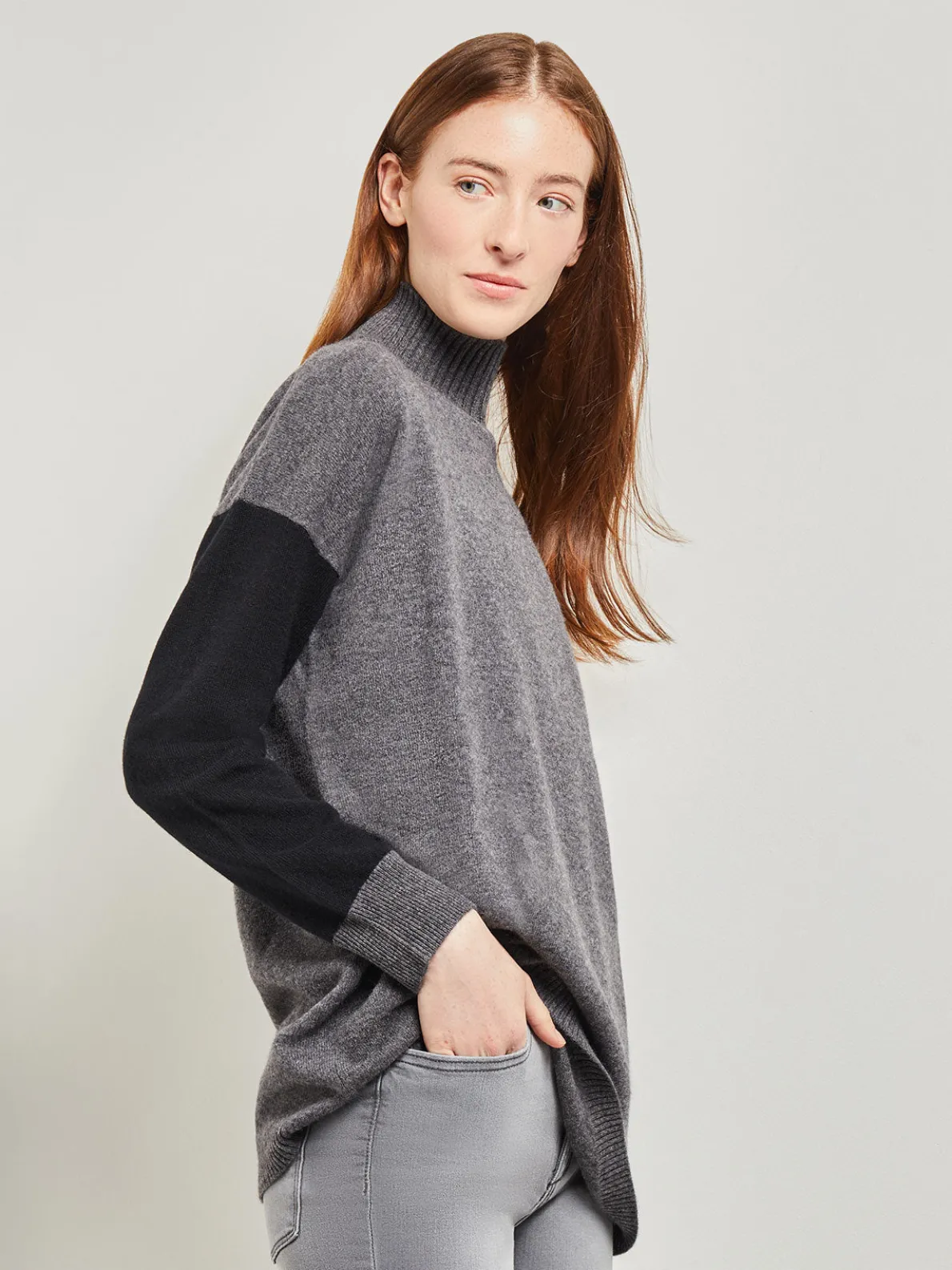 Colorblock Cashmere Turtleneck Tunic