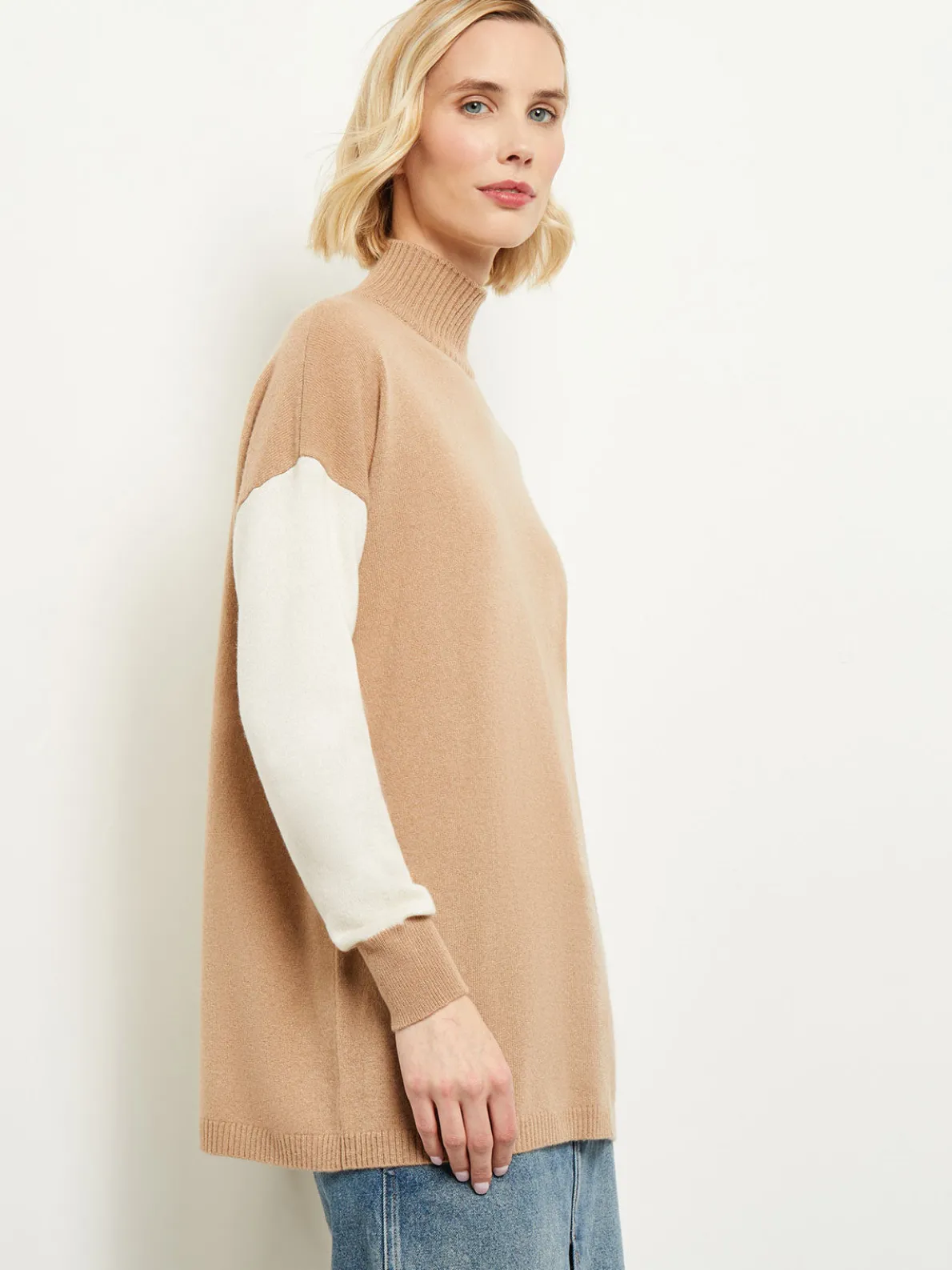 Colorblock Cashmere Turtleneck Tunic