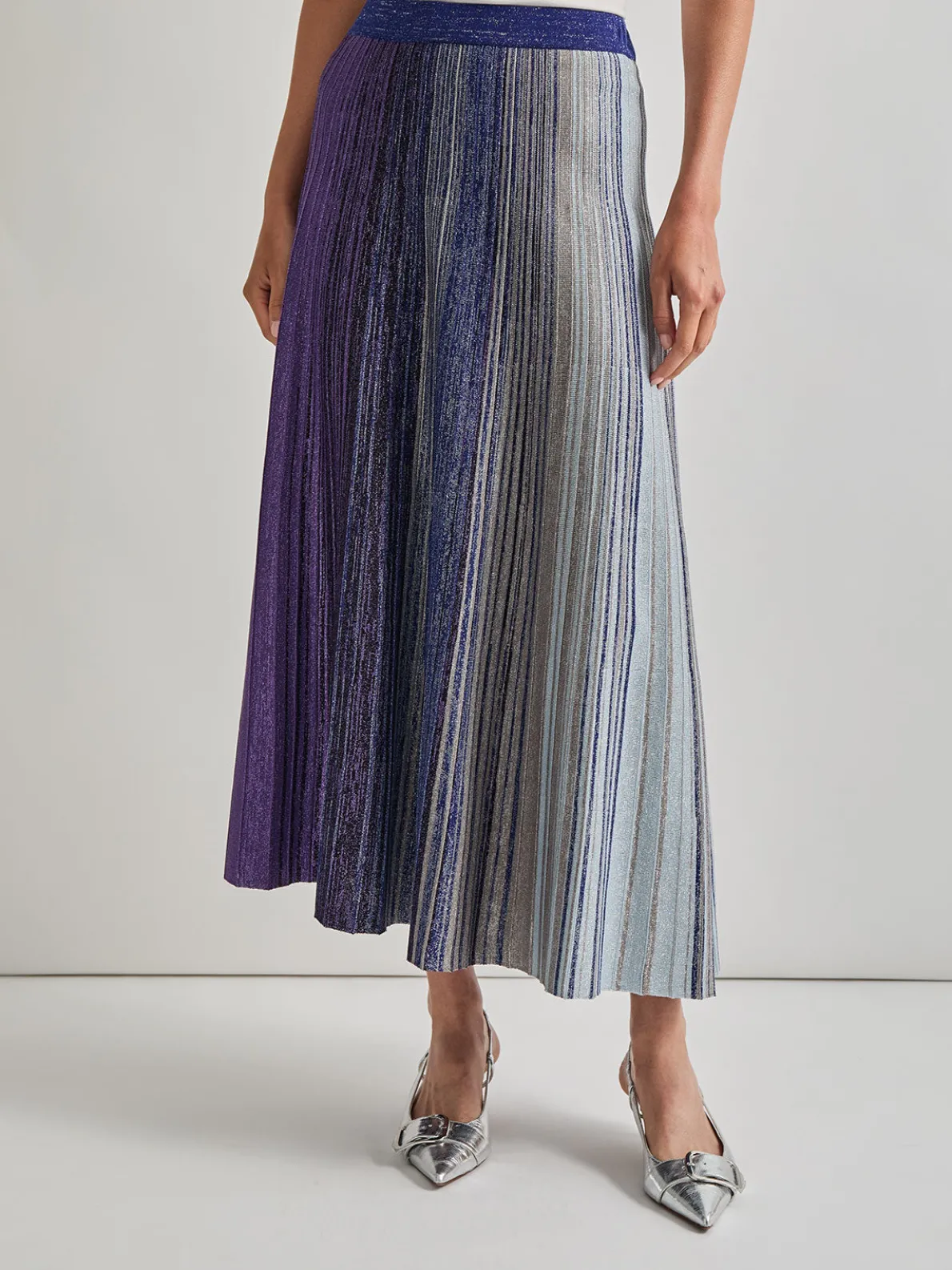 Flared Shimmer Lurex Knit Maxi Skirt