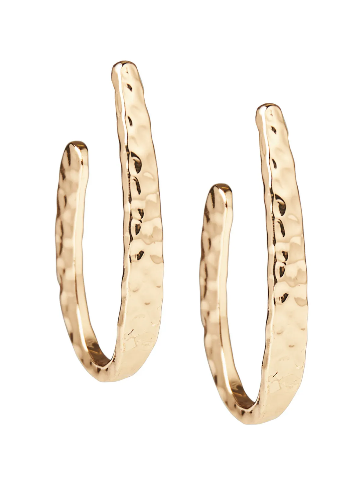 Gold Hammered J-Hoop Earrings