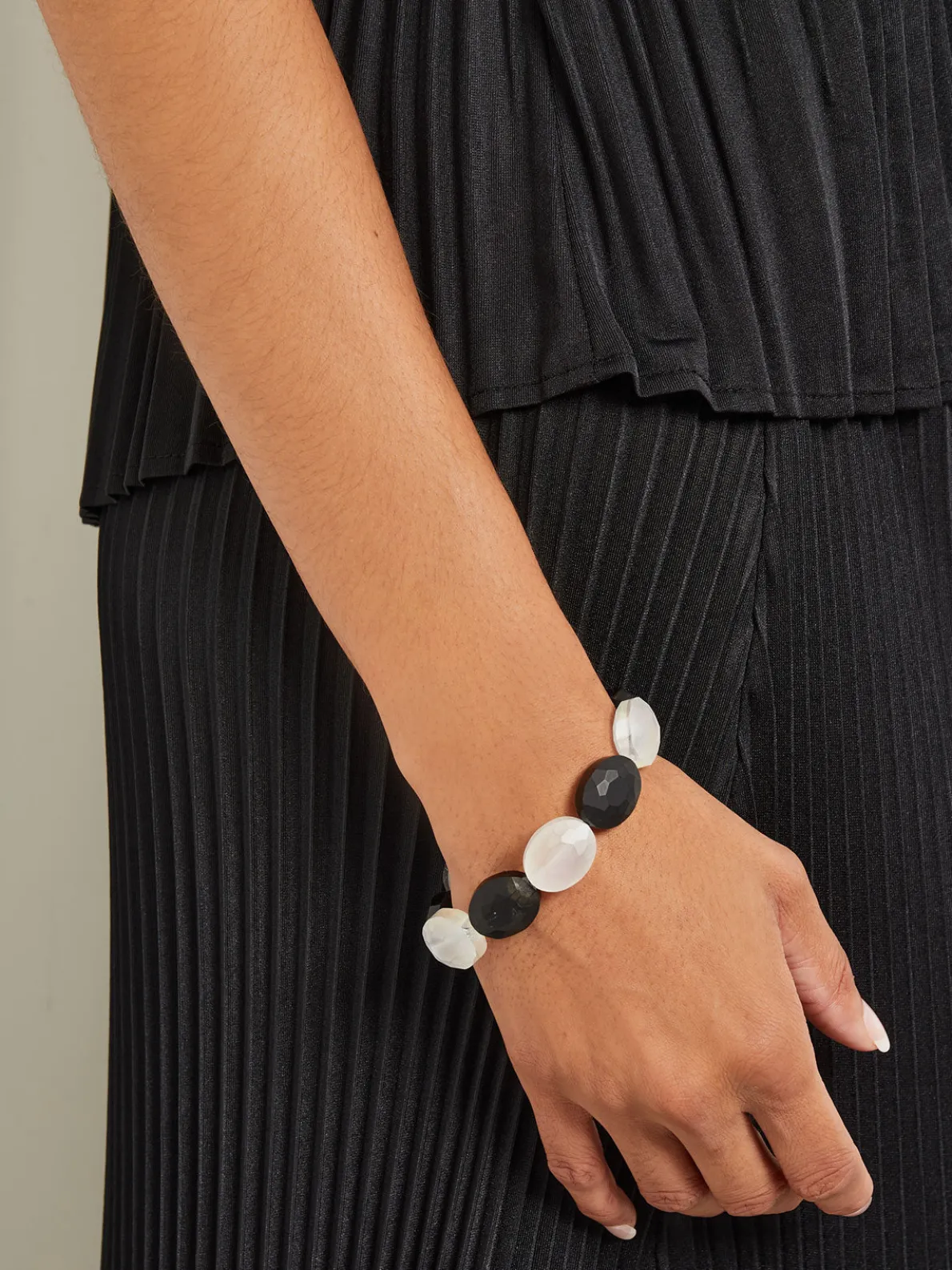Handmade Matte Black & White Crystal Stretch Bracelet