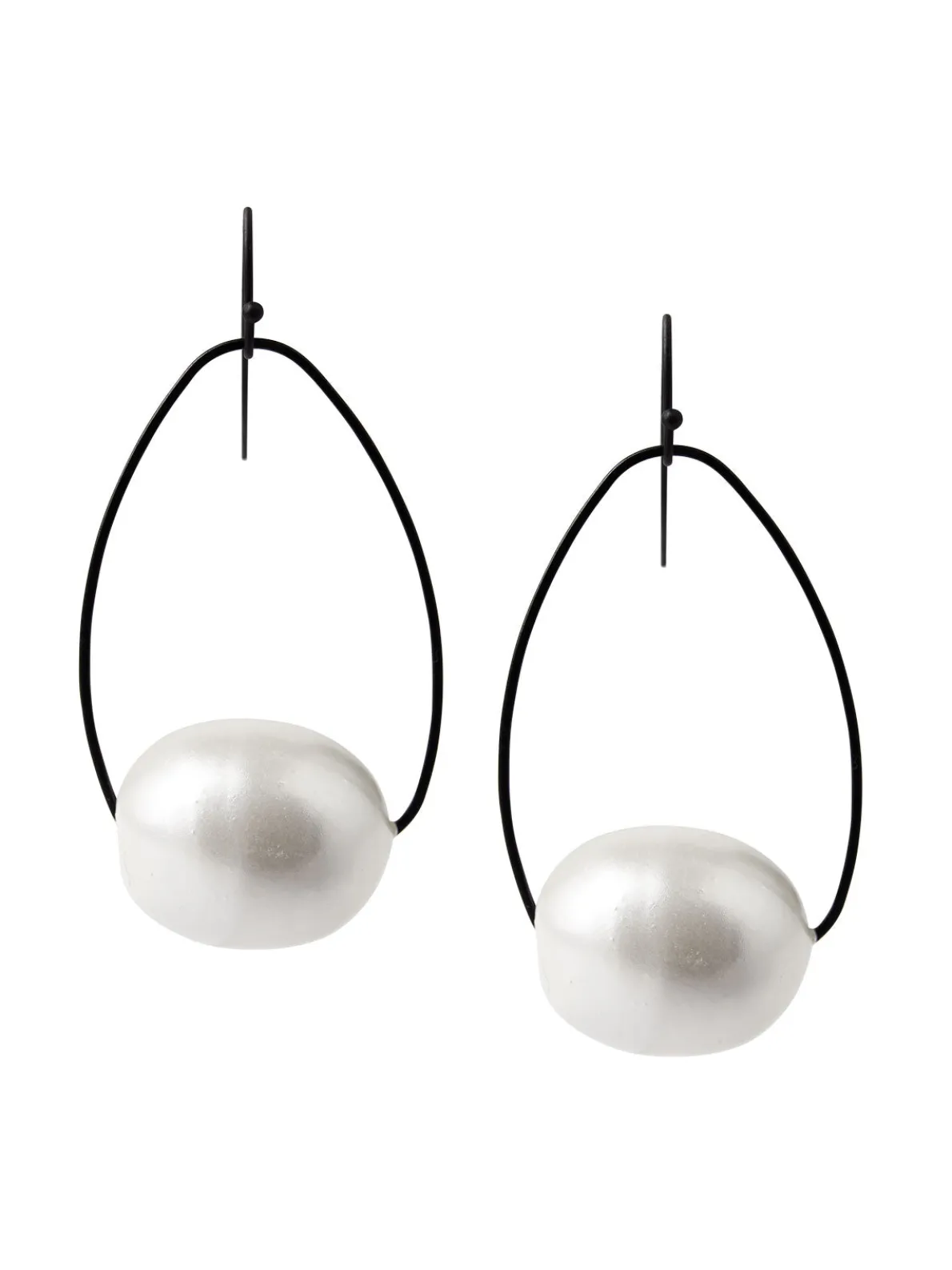 Handmade Matte Black Cotton Pearl Drop Earrings