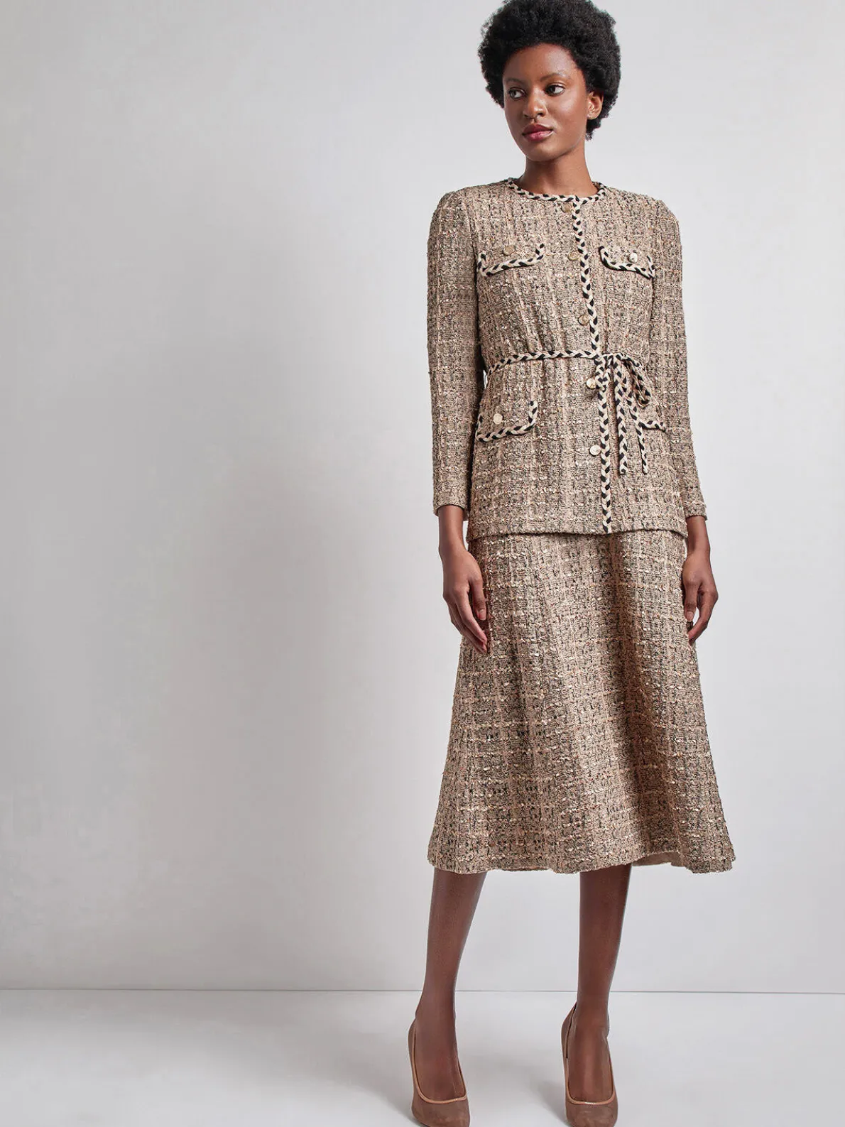 Heritage Fit Braid Trim Tweed Knit Jacket