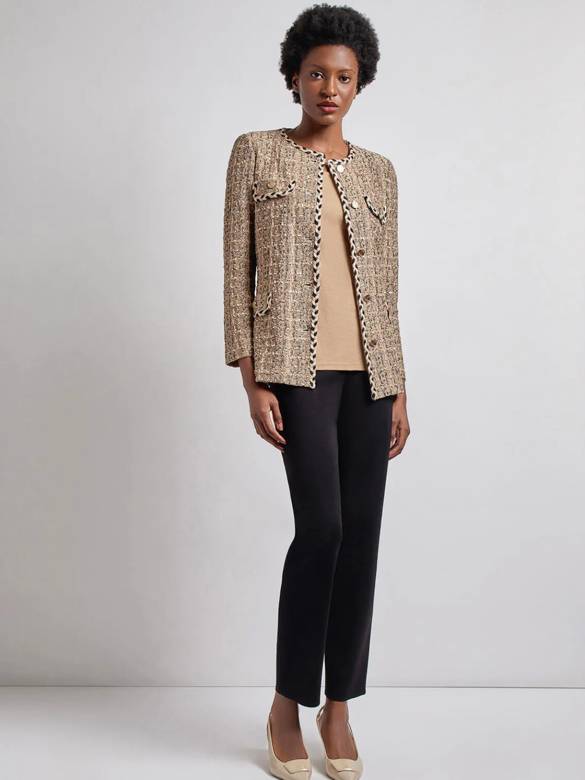 Heritage Fit Braid Trim Tweed Knit Jacket