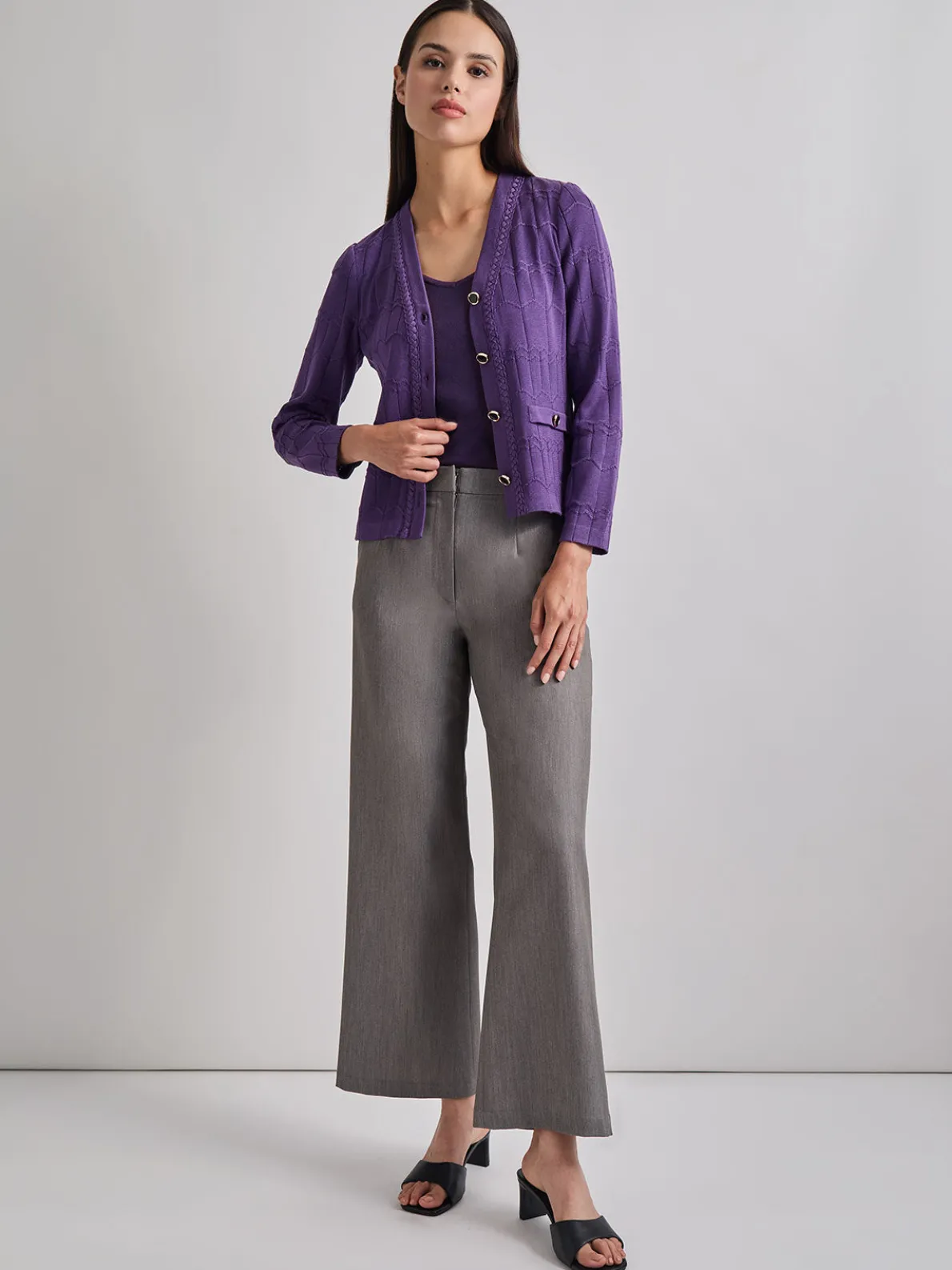 Heritage Fit Braided Trim Tonal Zig-Zag Knit Cardigan