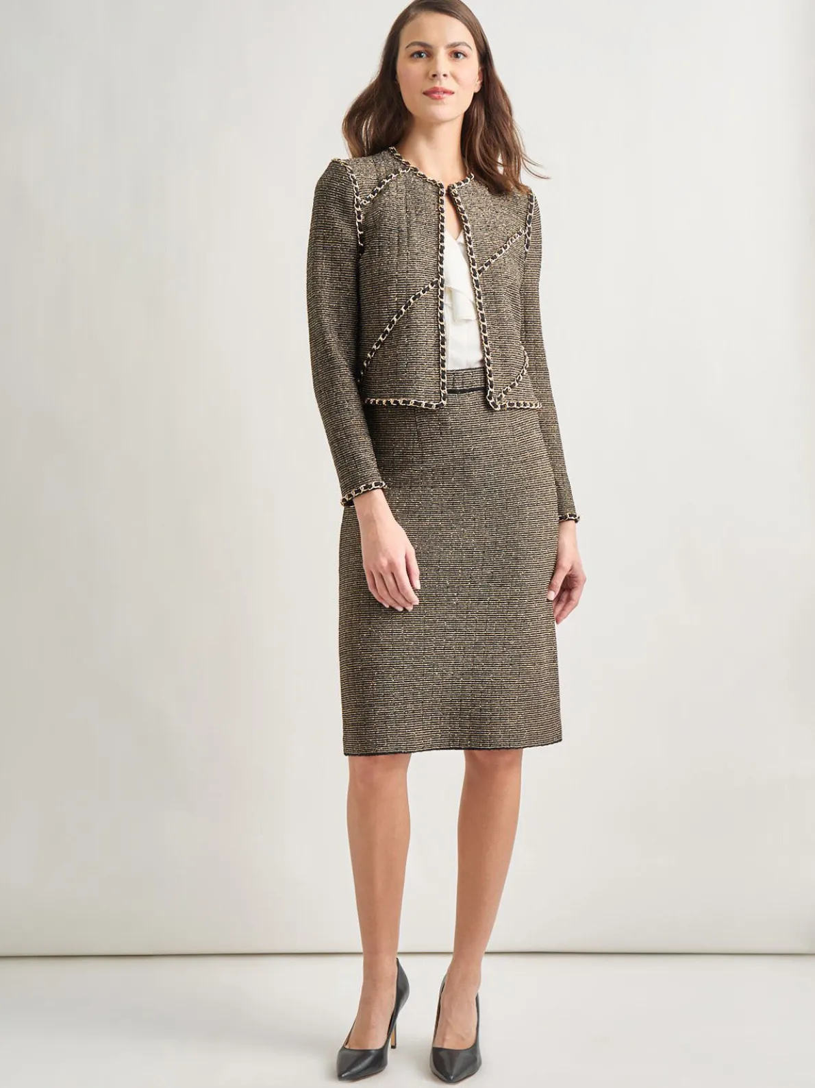 Heritage Fit Curbed Chain Trim Lurex Knit Jacket