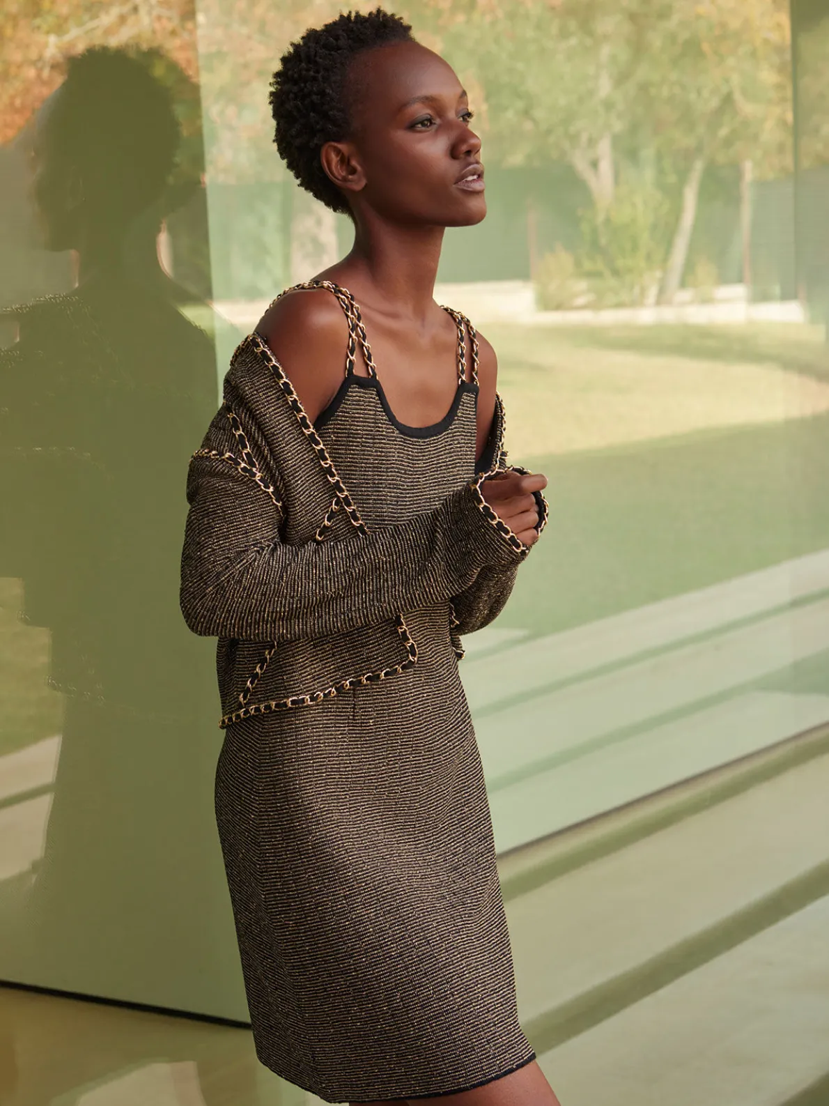 Heritage Fit Curbed Chain Trim Lurex Knit Jacket