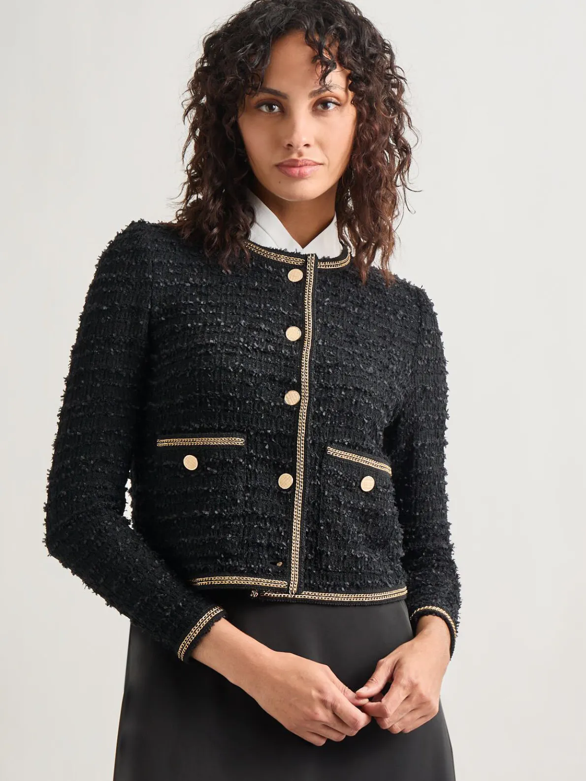 Heritage Fit Double Chain Trim Eyelash Knit Jacket