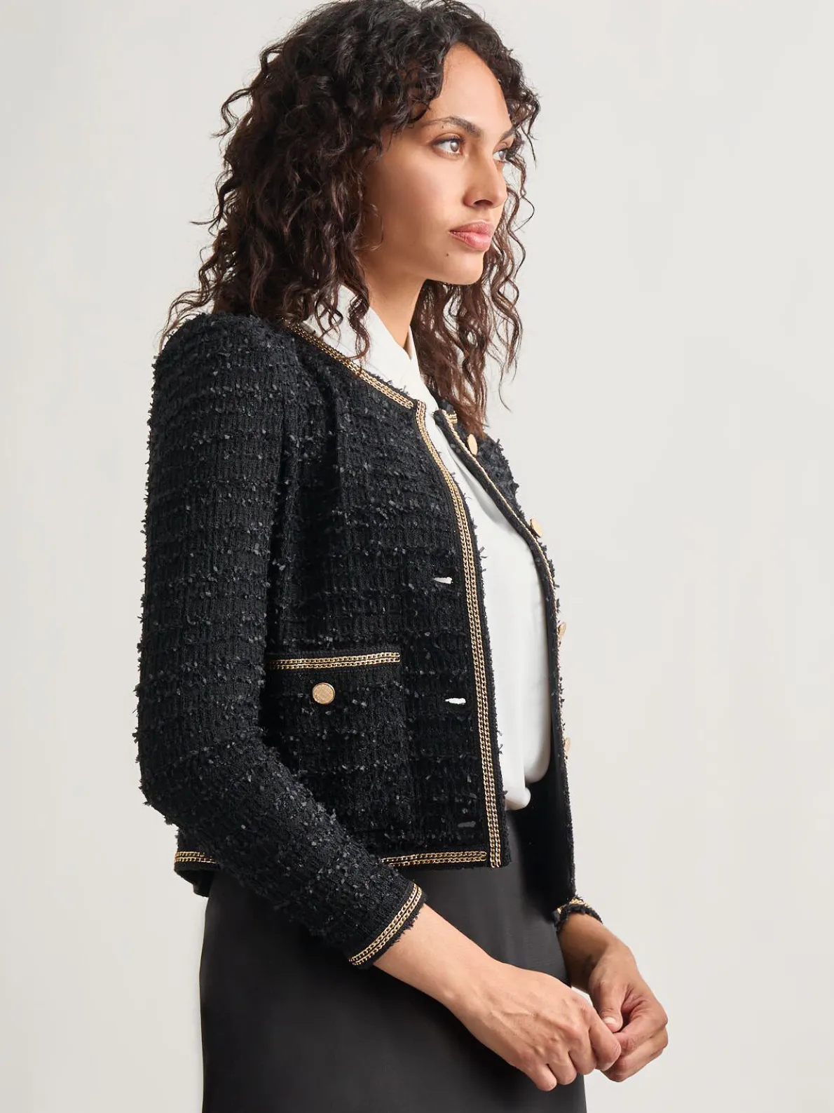 Heritage Fit Double Chain Trim Eyelash Knit Jacket