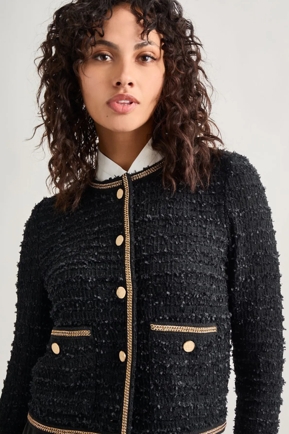 Heritage Fit Double Chain Trim Eyelash Knit Jacket