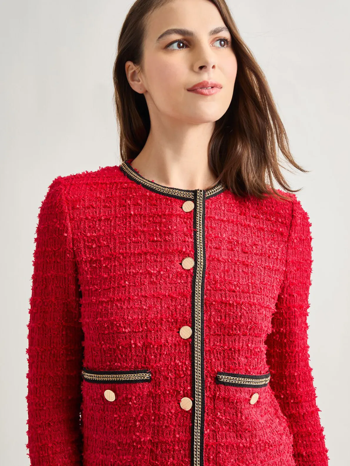 Heritage Fit Double Chain Trim Eyelash Knit Jacket