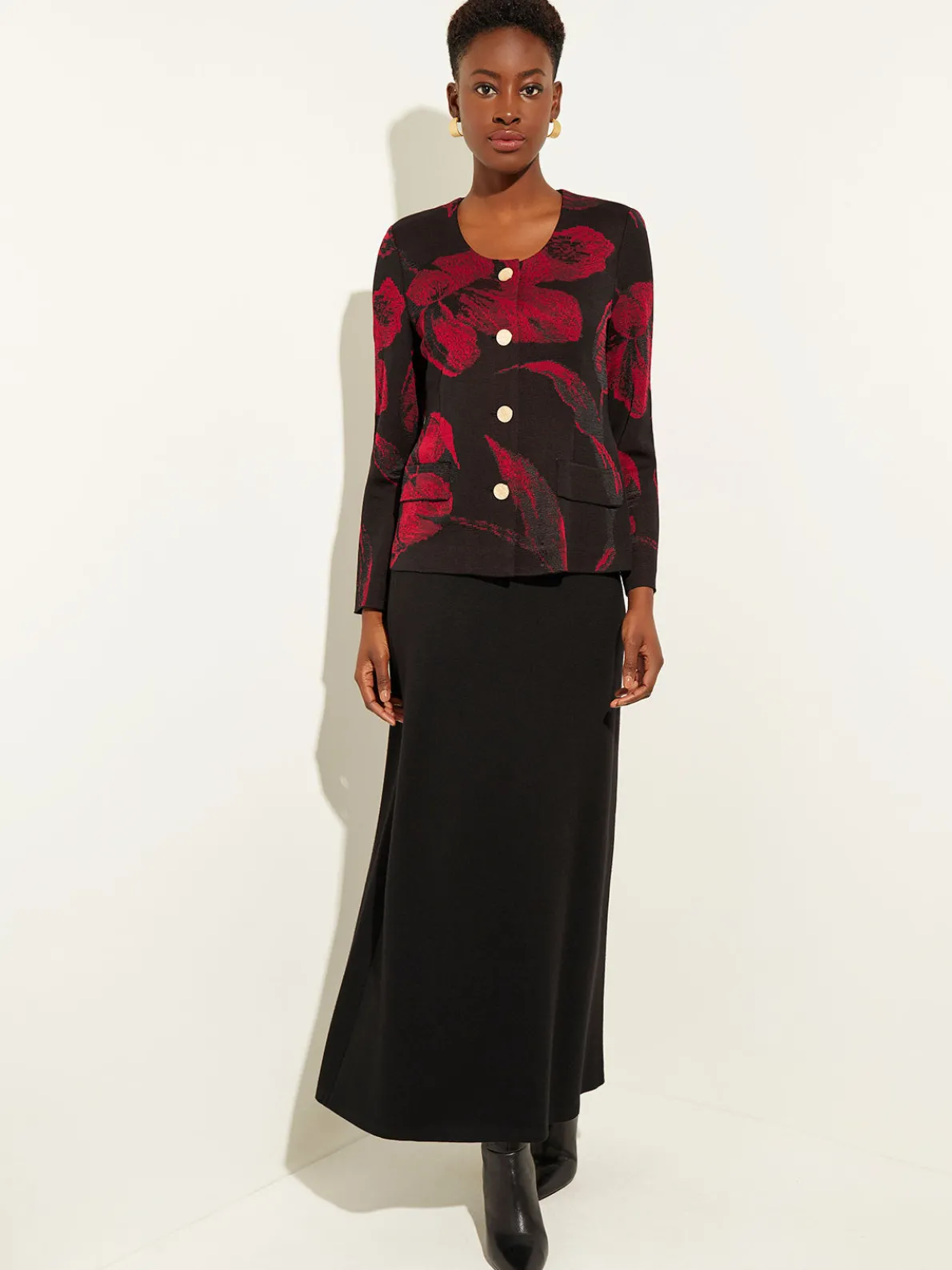 Heritage Fit Floral Button-Front Knit Jacket