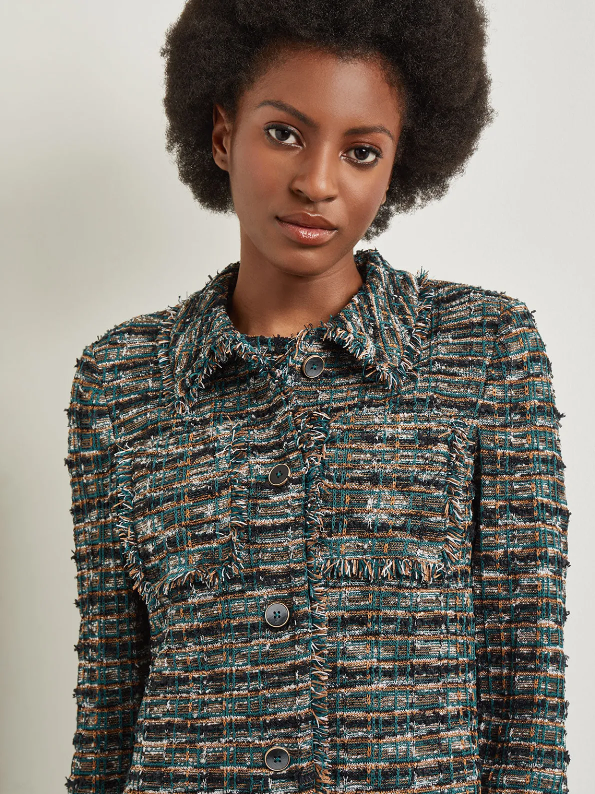 Heritage Fit Lapel Jacket - Fringe Trim Tweed Knit