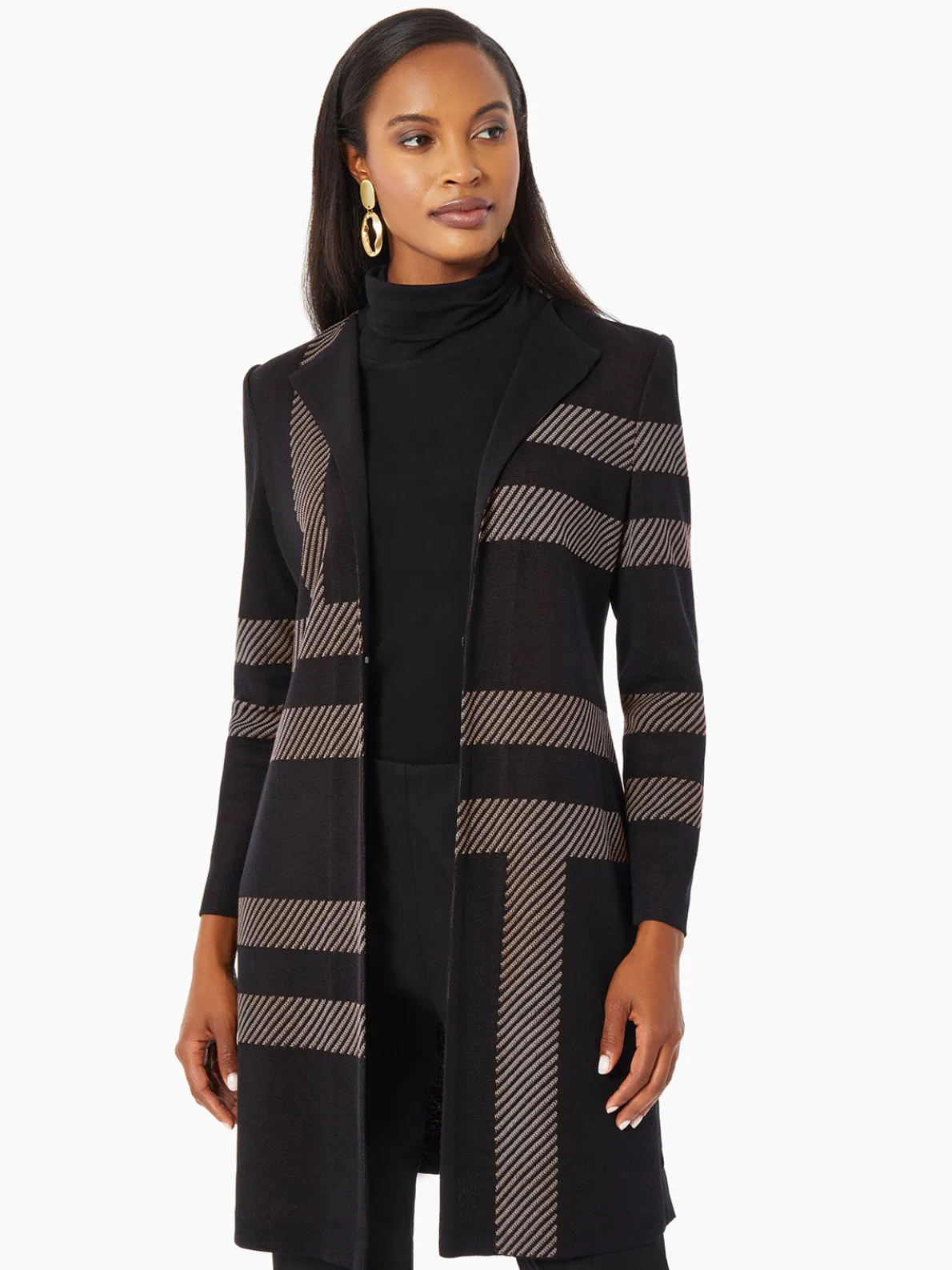 Heritage Fit Side Button Detail Graphic Pattern Knit Duster
