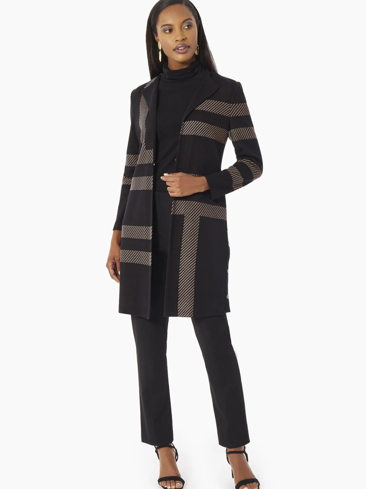 Heritage Fit Side Button Detail Graphic Pattern Knit Duster