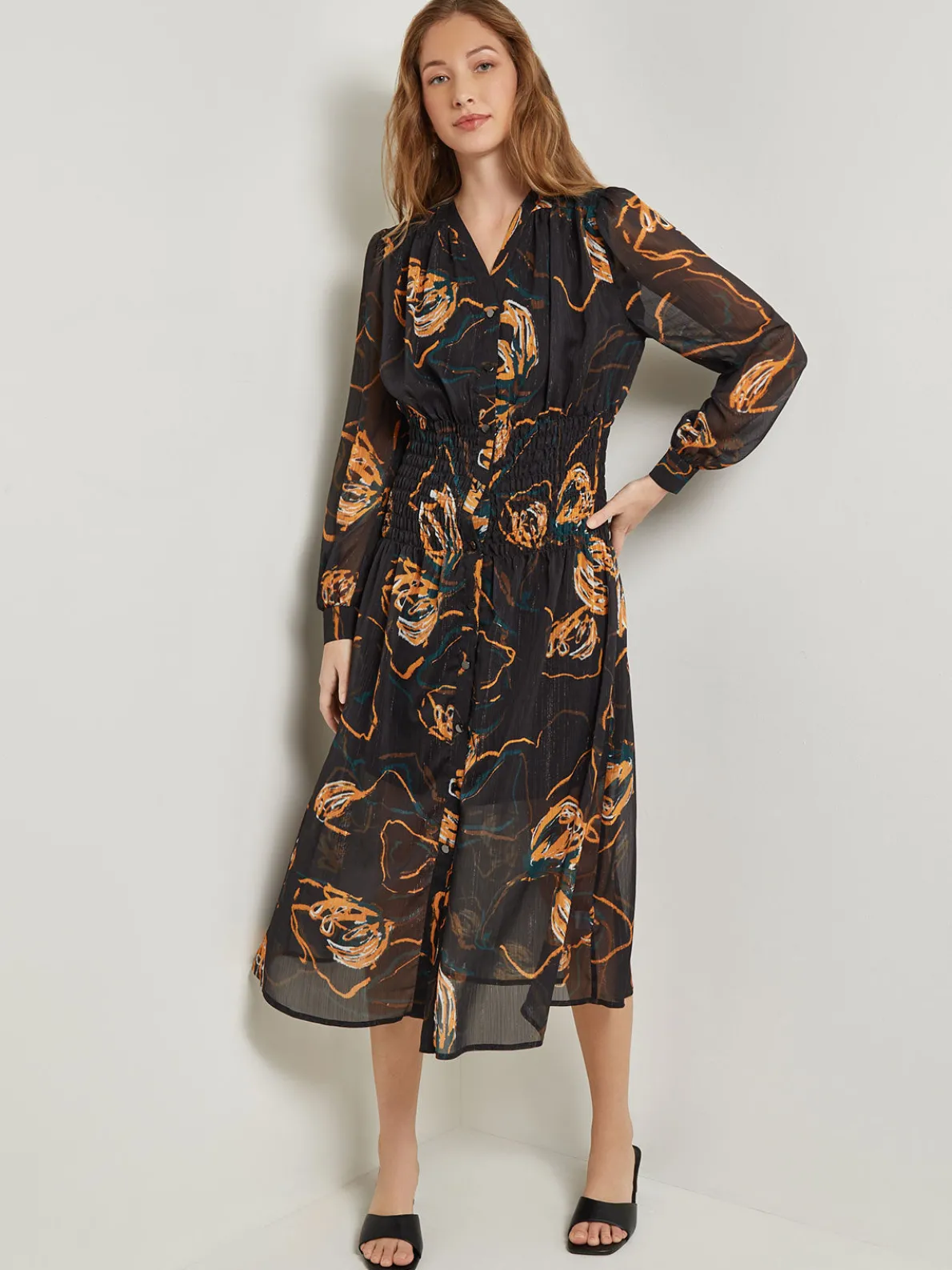 Maxi Fit & Flare Dress - Printed Woven Chiffon
