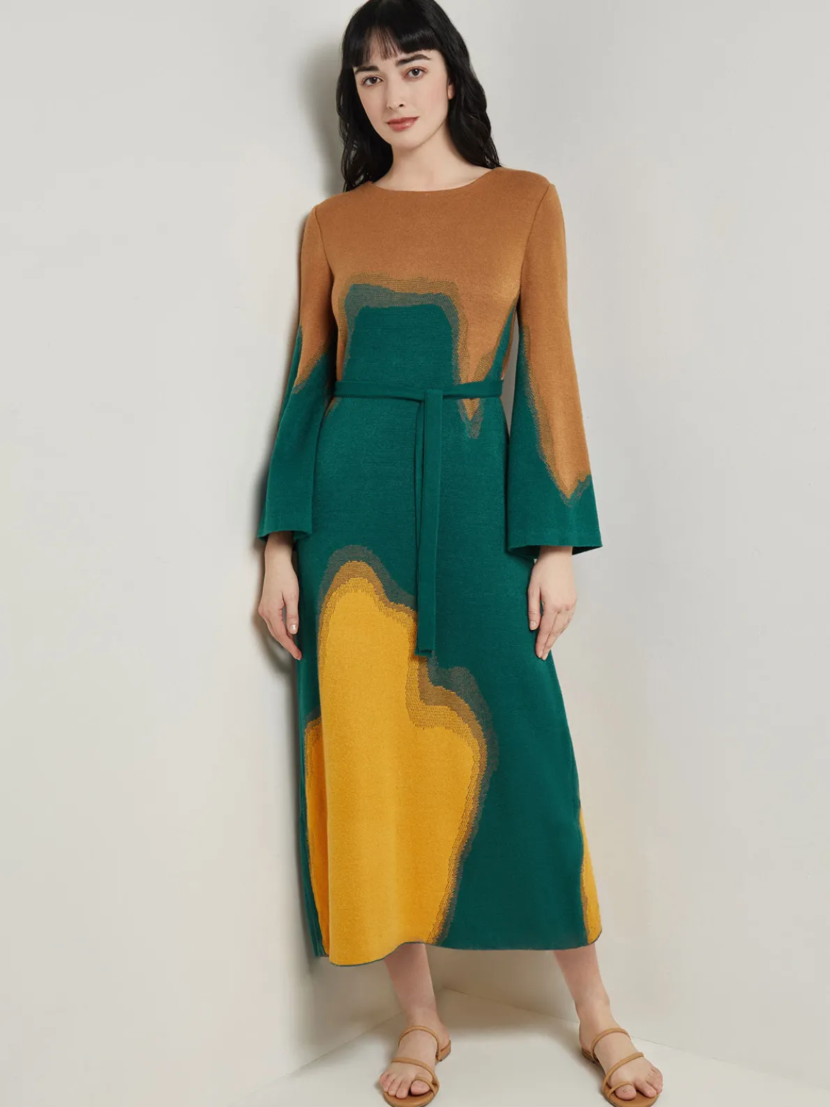 Maxi Shift Dress - Abstract Jacquard Cozy Knit