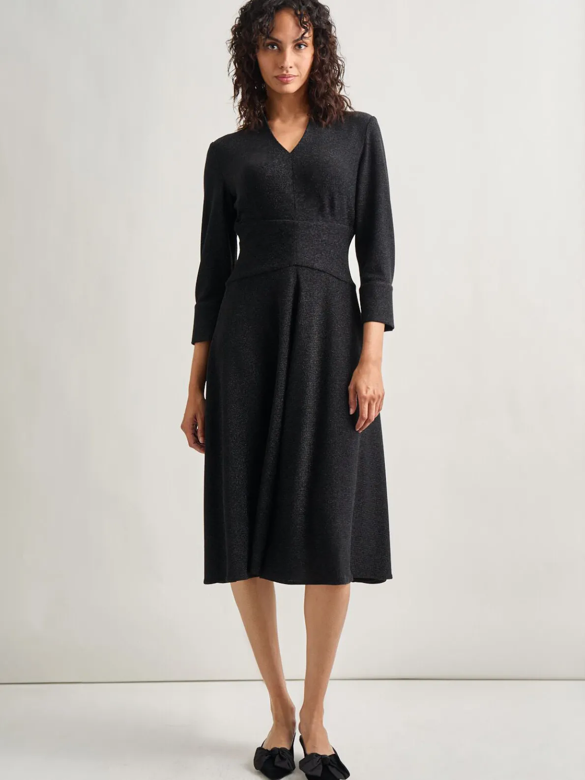 Modern Fit-and-Flare Sparkle Stretch Woven Midi Dress