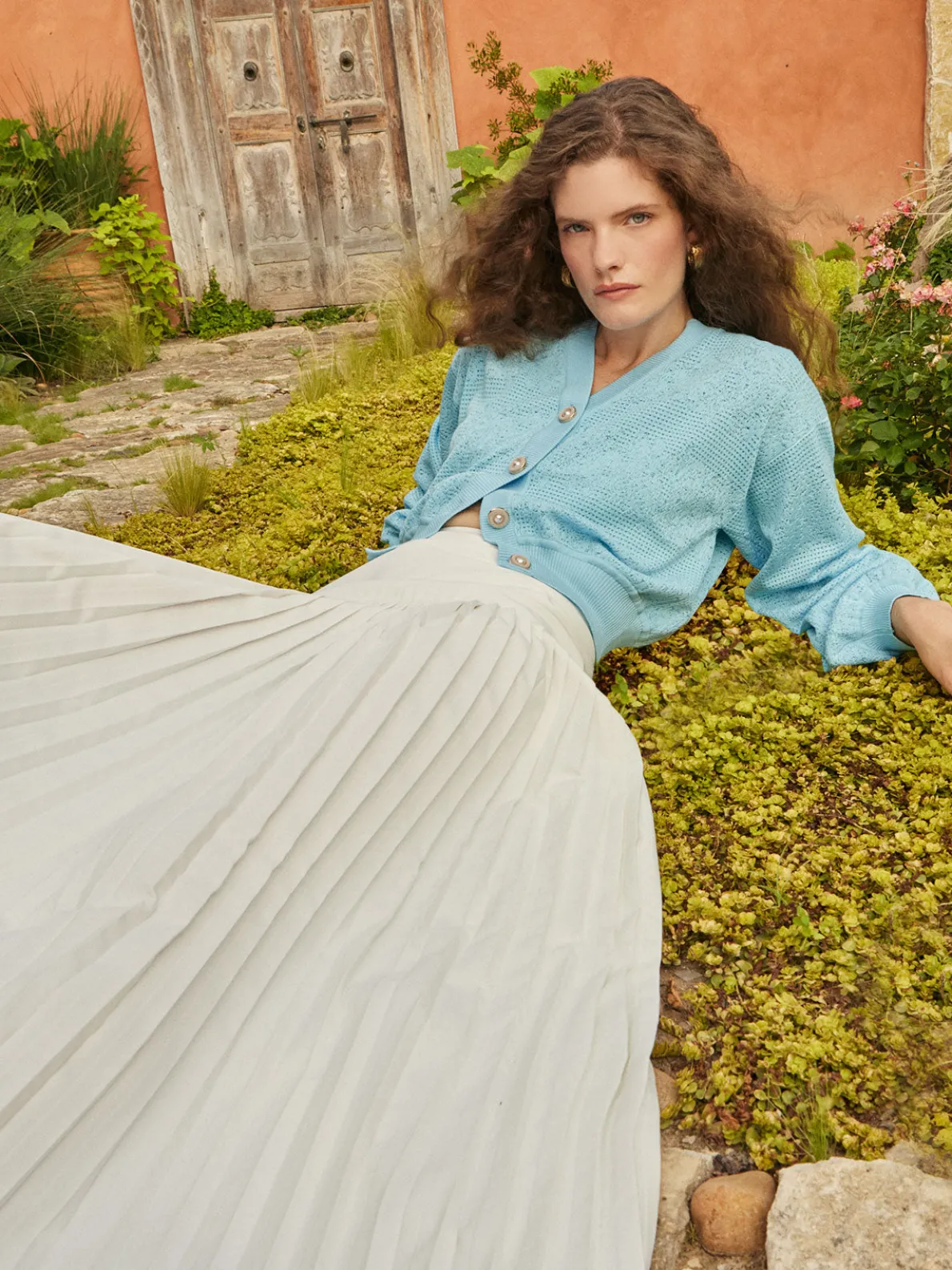 Relaxed Fit Button Front Jacket - Balloon Sleeve Soft Burnout Knit