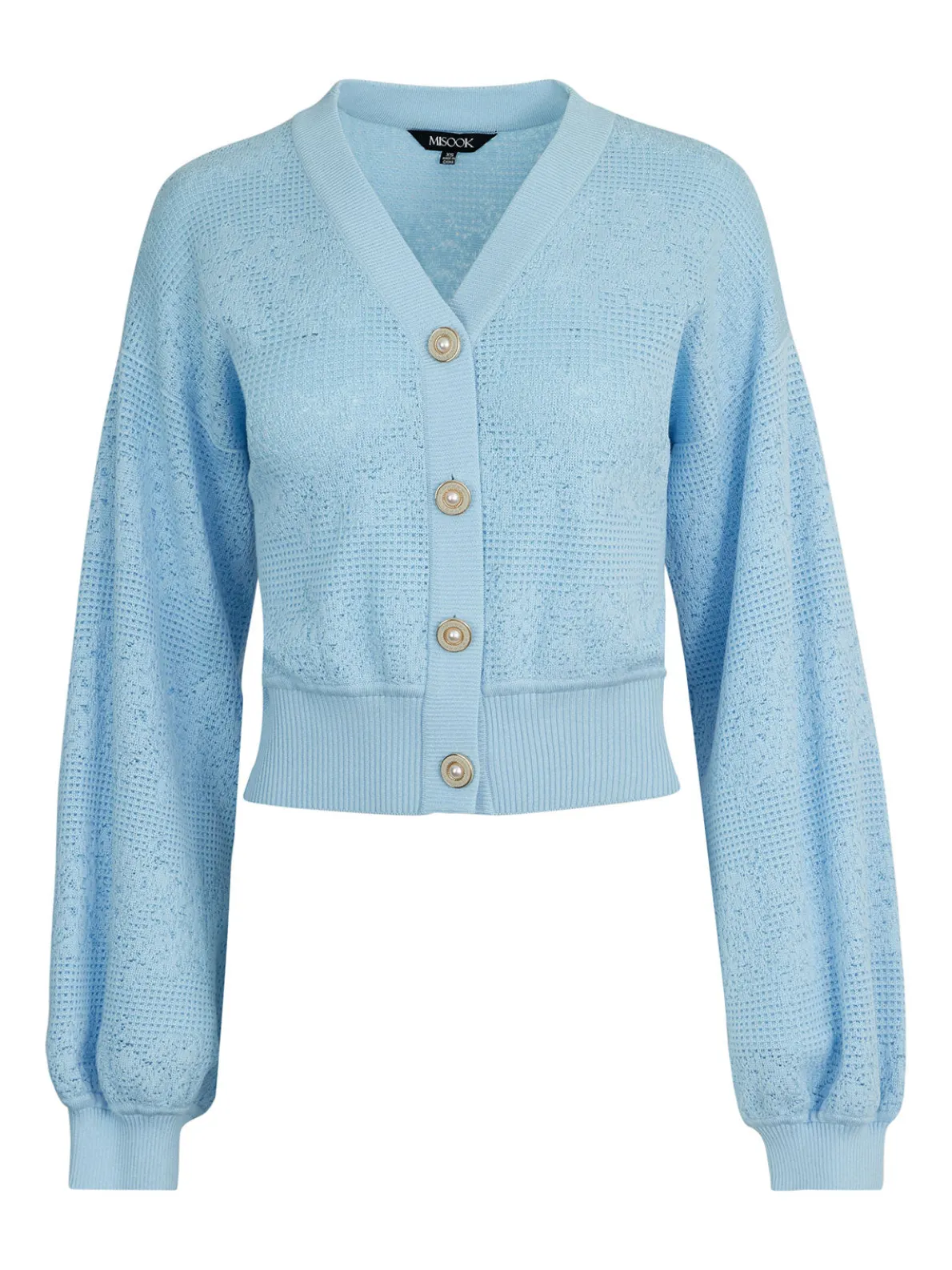 Relaxed Fit Button Front Jacket - Balloon Sleeve Soft Burnout Knit