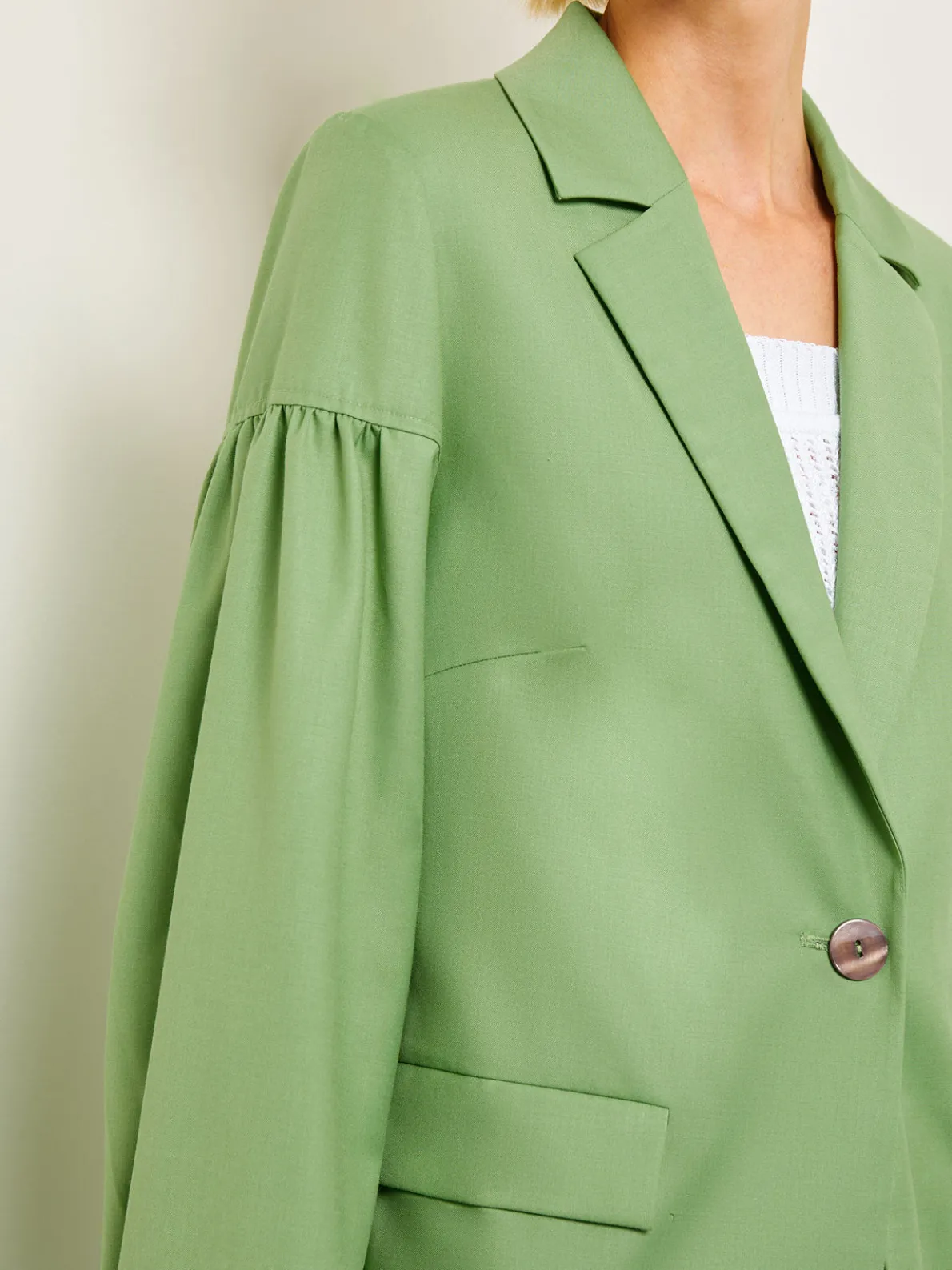 Relaxed Fit One Button Jacket - Balloon Sleeve Relaxed Woven