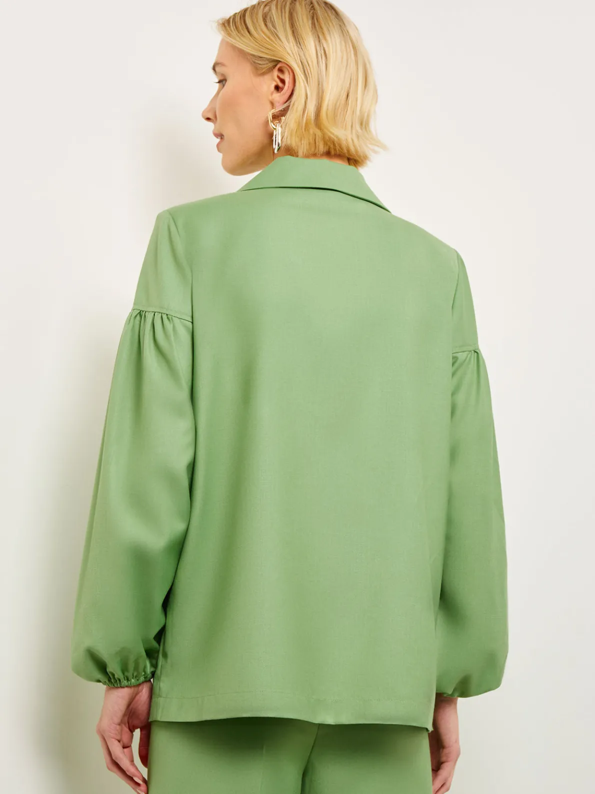 Relaxed Fit One Button Jacket - Balloon Sleeve Relaxed Woven