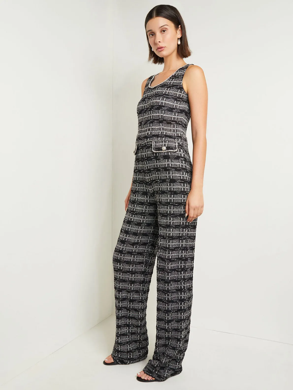 Rhinestone Accent Tweed Knit Jumpsuit