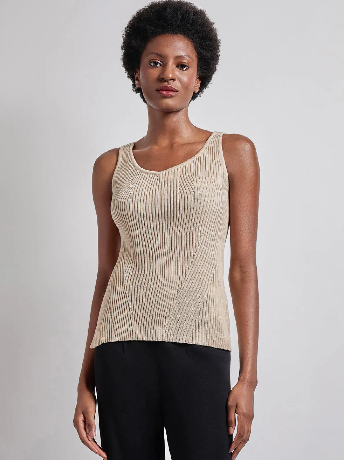 Shaped Ribbed Knit V-Neck Tank